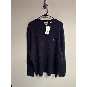NEW LACOSTE CREW NECK WOOL CABLE KNIT EFFECT SWEATER MENS 4XL Blue
